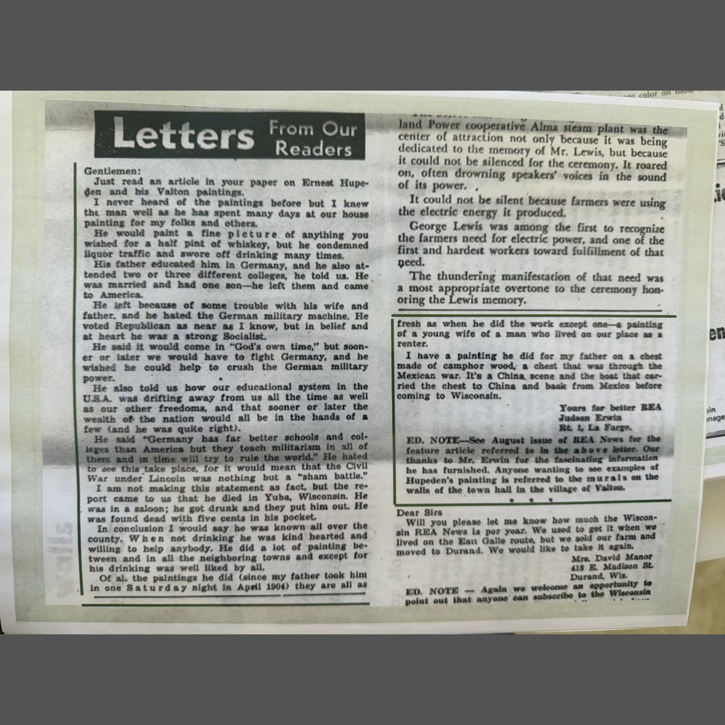 Letter to REA Editor with Oral History about Ernest Hupeden